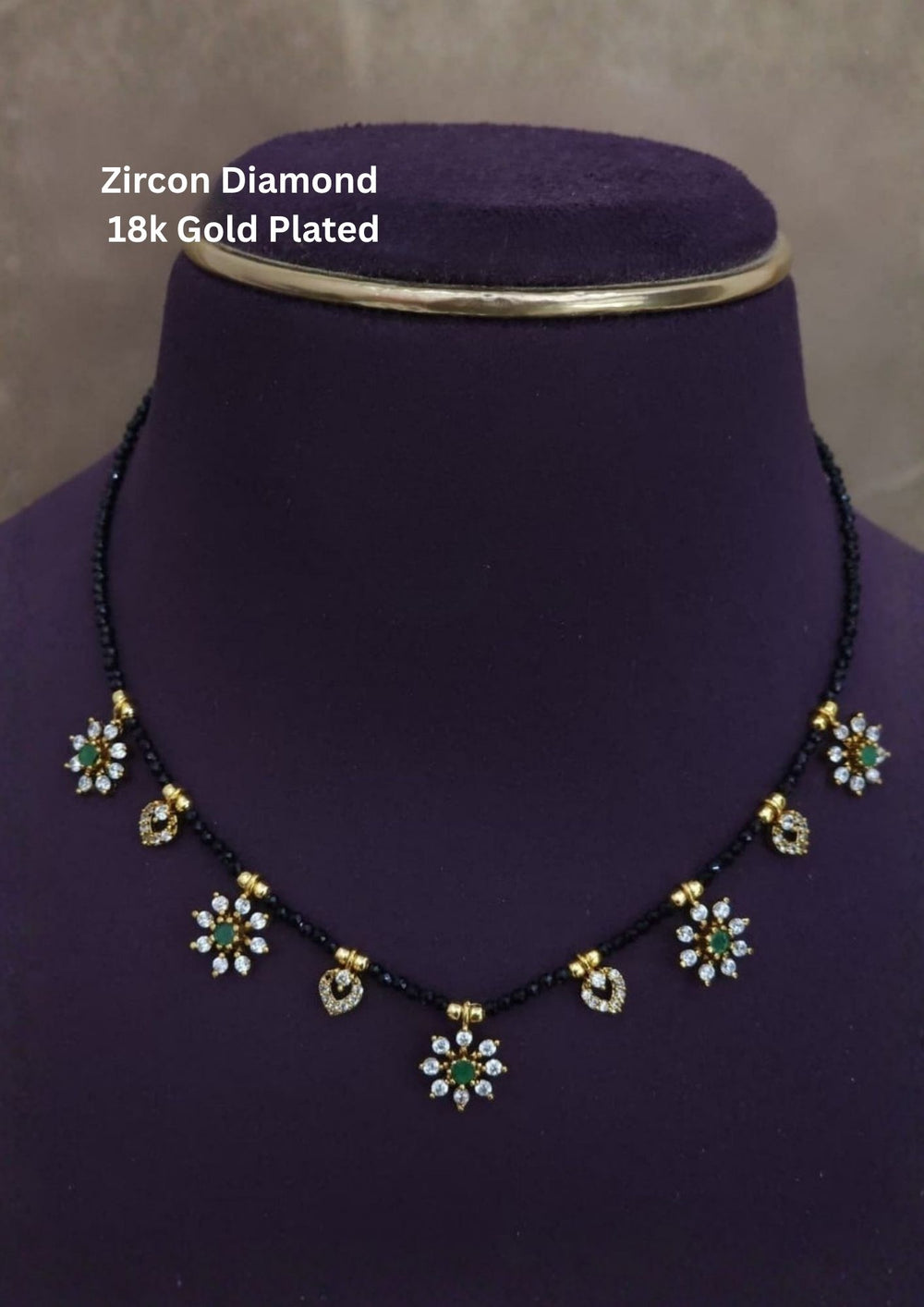 Diamond Gold Plated Mangalustra single line with flower and star design, intricate, delicate for dailywear south indian women. 
