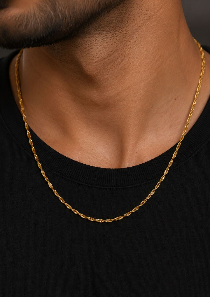 South indian mens Elegant gold plated rope chain for men crafted with a classic twisted design and premium finish, ideal for everyday wear, festive occasions, traditional attire, parties, and gifting.