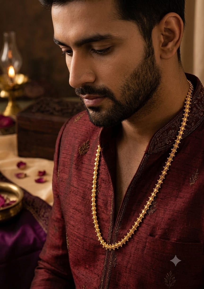 Man wearing a its a mens chain 18k gold plated Link Men&