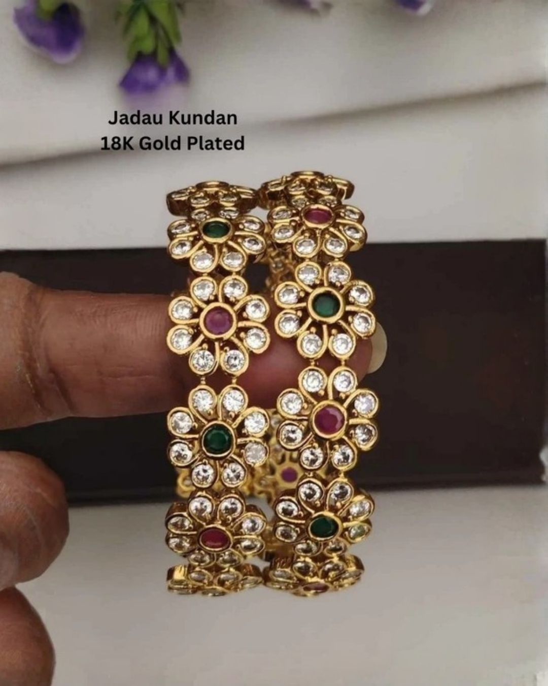 Jadau Kundan Gold Plated Stones Bangles (set of 2) 