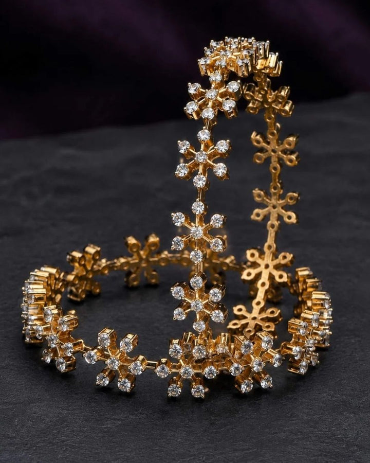 Pure Zirconian Diamond Gold Plated Flower with Bangles Model Pic