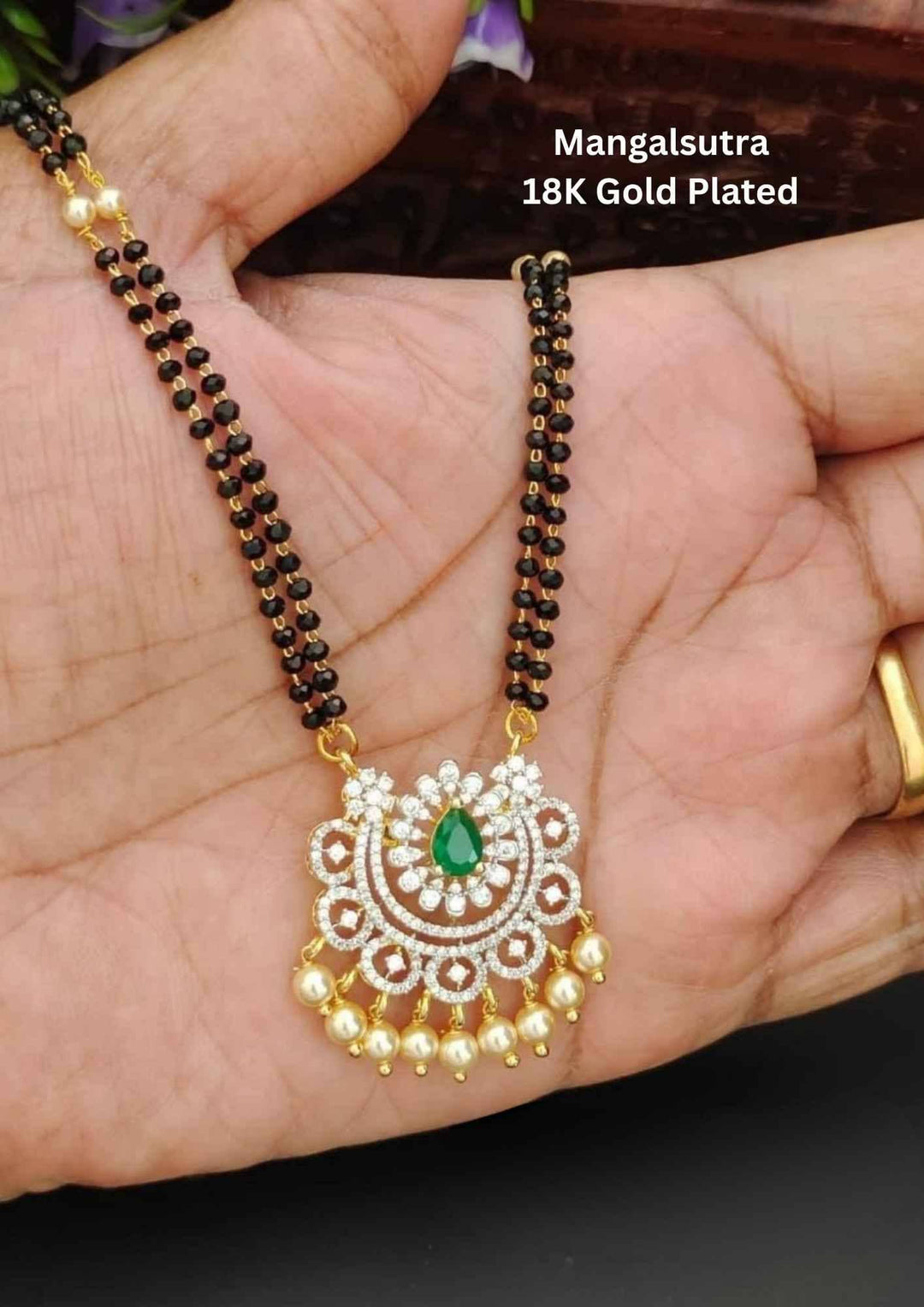 Floral_Emerald_Mangalsutra Gold Plated