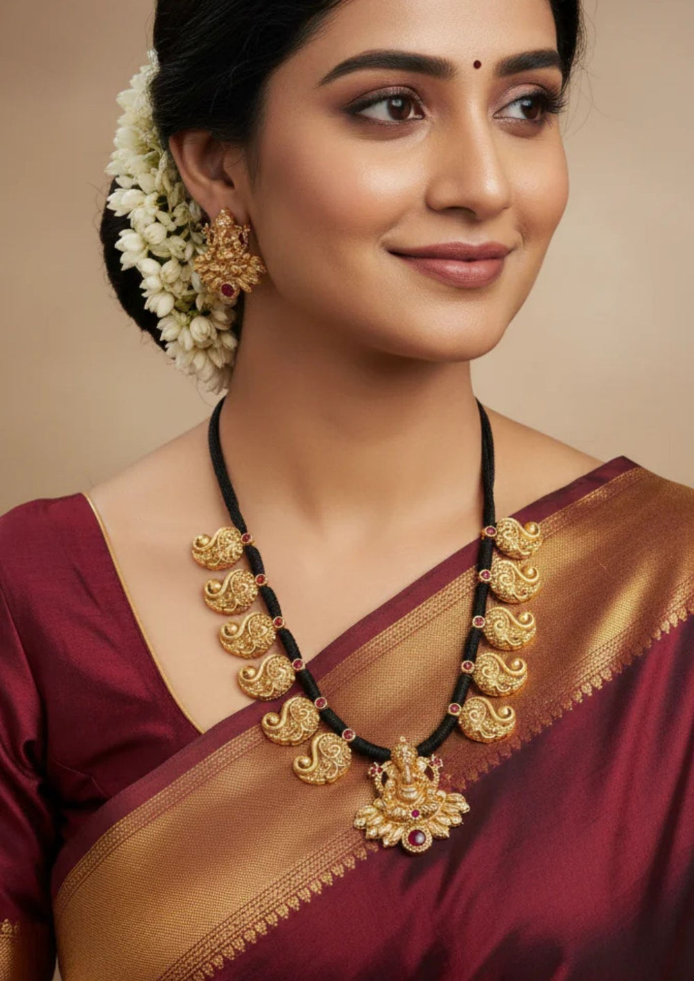 Kundan Gold Plated Temple Ganesha Necklace with Earrings g101250