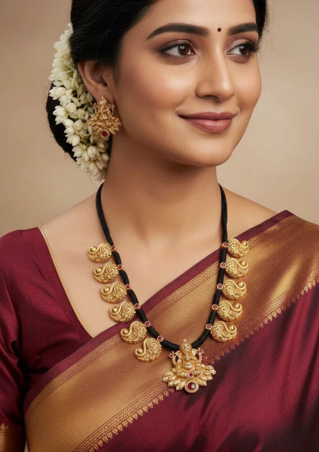 Kundan Gold Plated Temple Ganesha Necklace with Earrings g101250