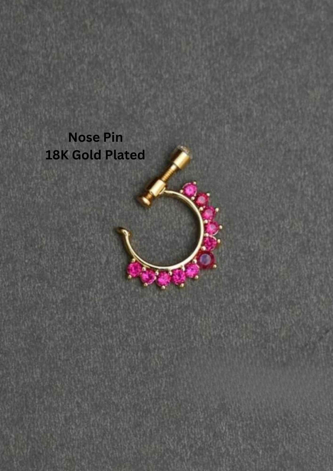 Gold-plated nose ring with pink gemstones 