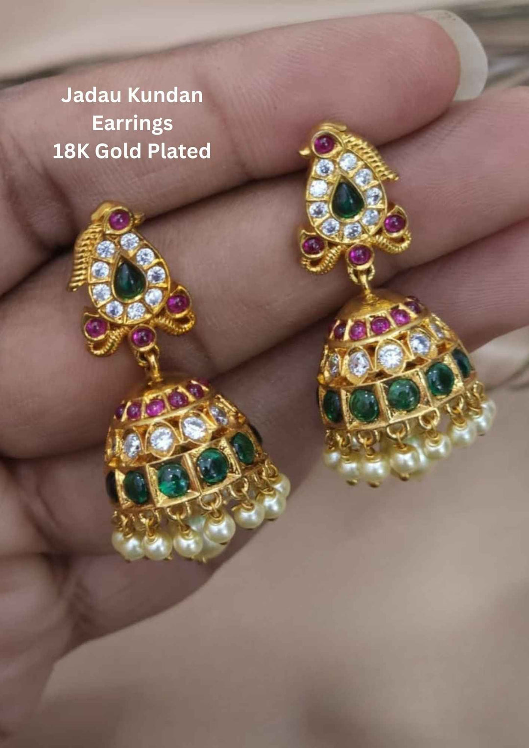 Gold-plated Jadau Kundan earrings