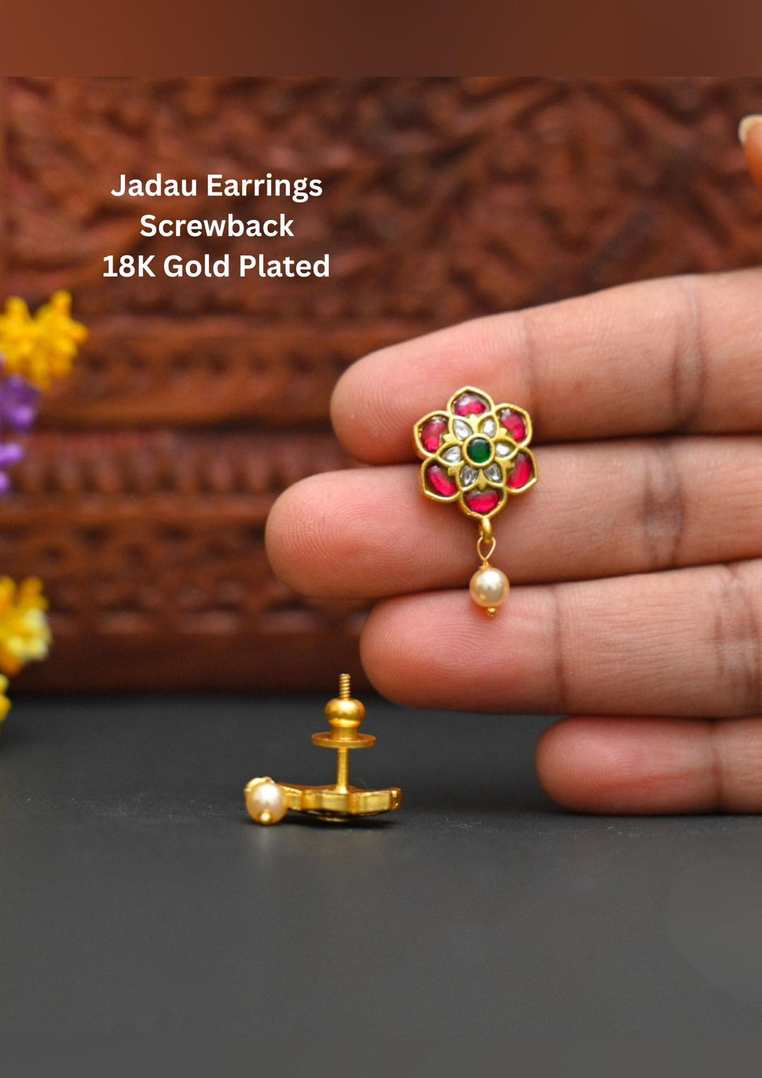 Gold-plated Jadau earrings screwback