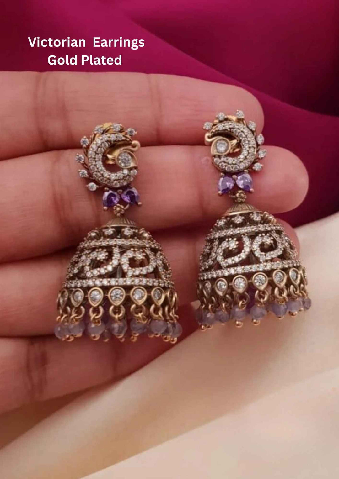 Gold-plated Victorian earrings with purple stones 