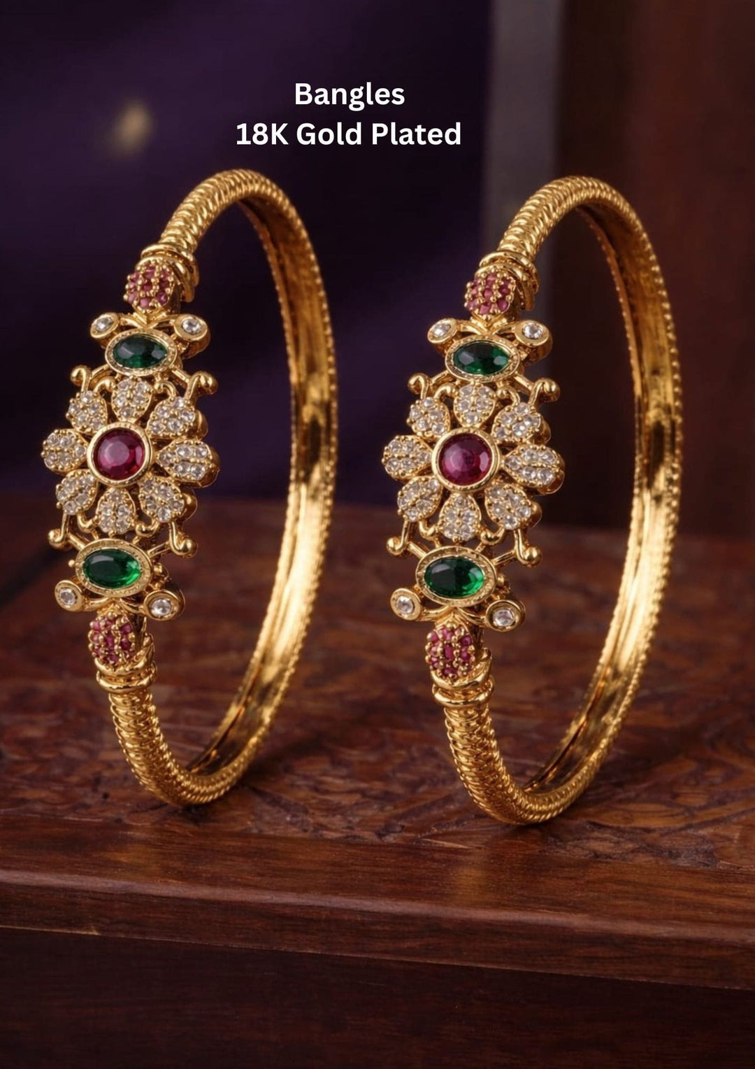 Gold-plated bangles with gemstones