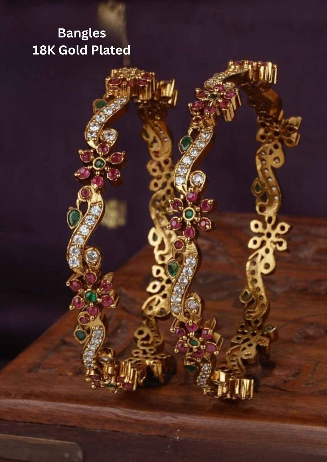 Gold-plated bangles with gemstones