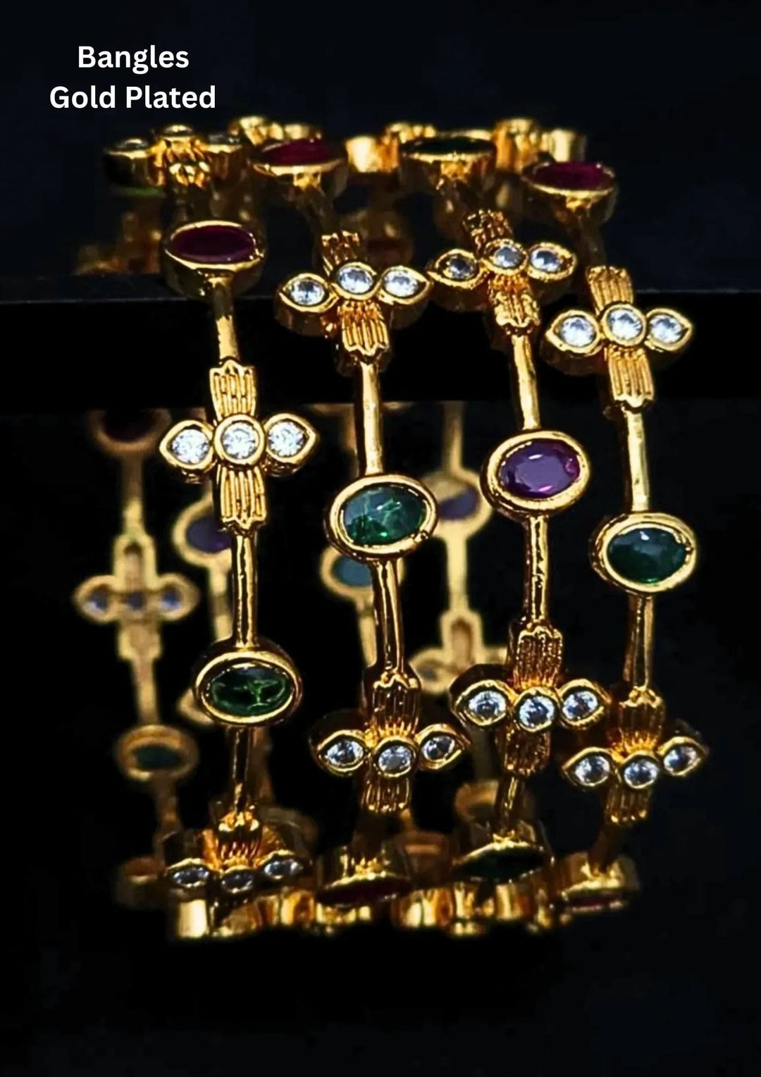 Gold-plated bangles with gemstones