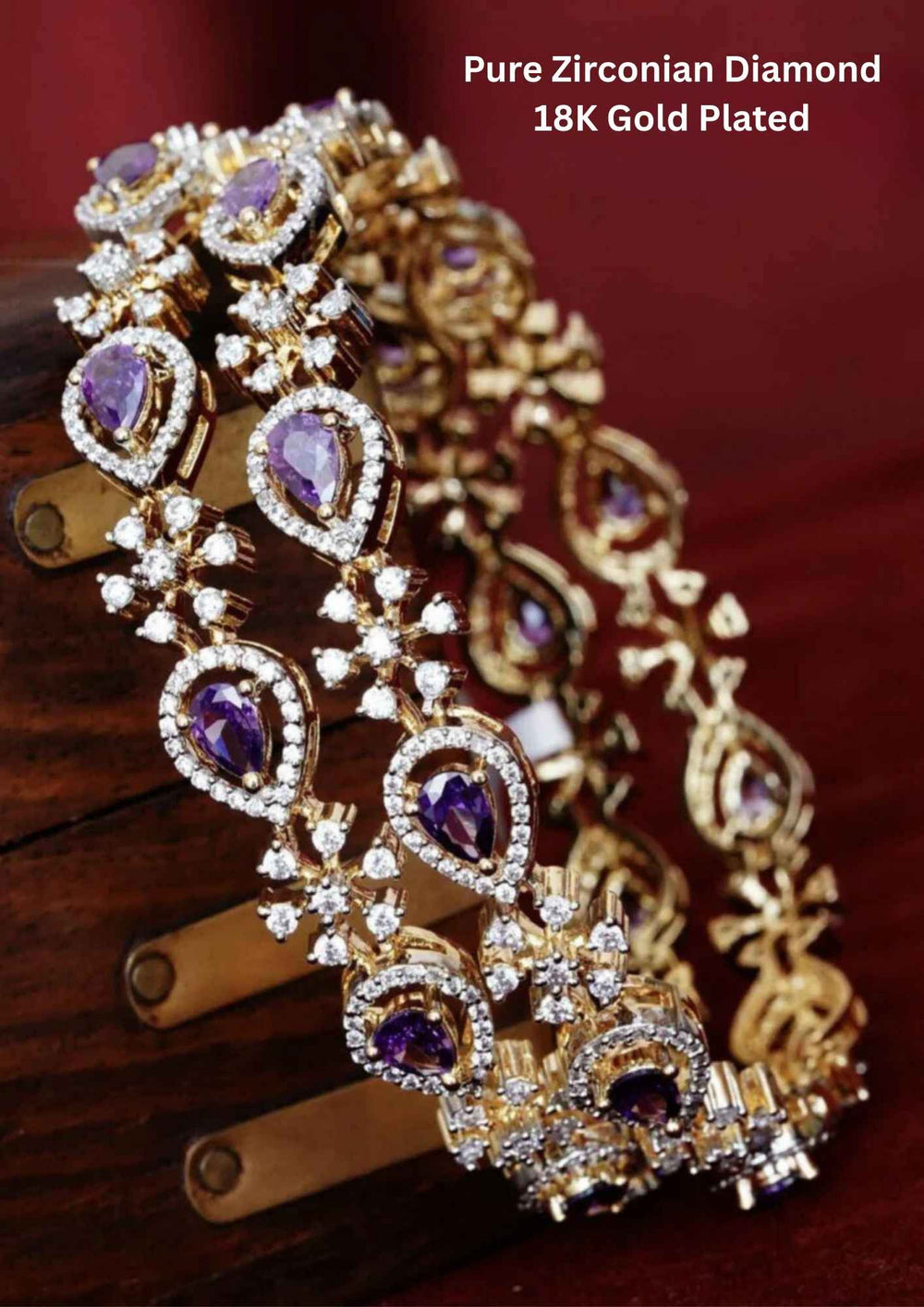Gold-plated bangles with purple gemstones zirconian stones
