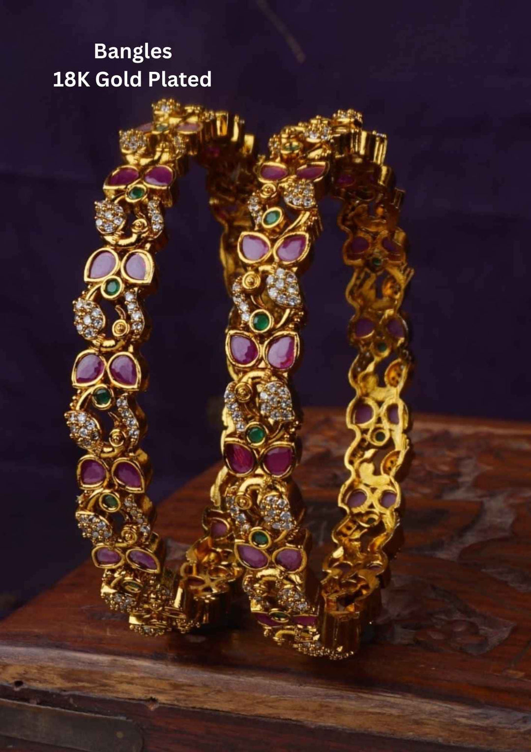Gold-plated bangles with gemstones