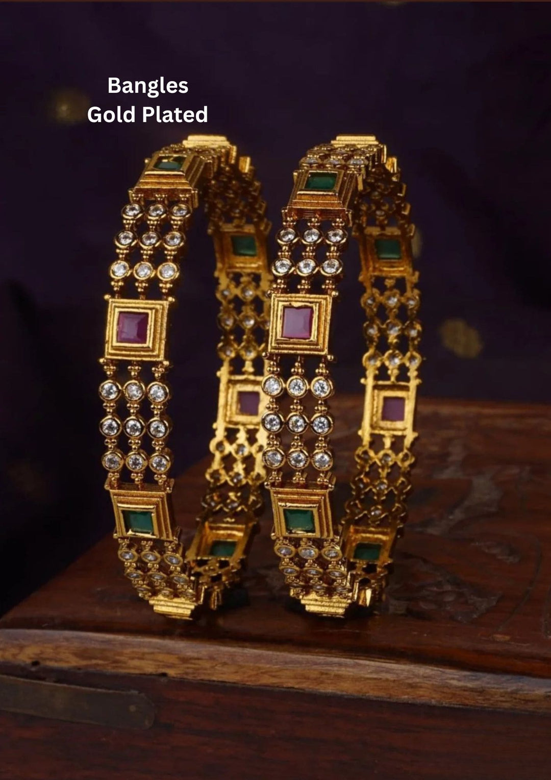 Gold-plated bangles with gemstones