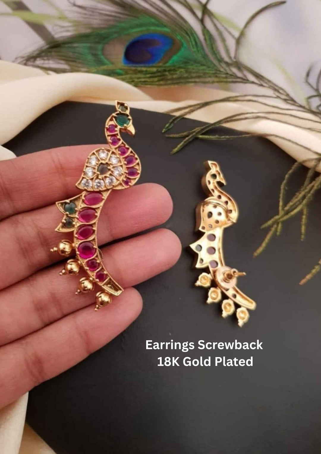 Gold-plated earrings with gemstones