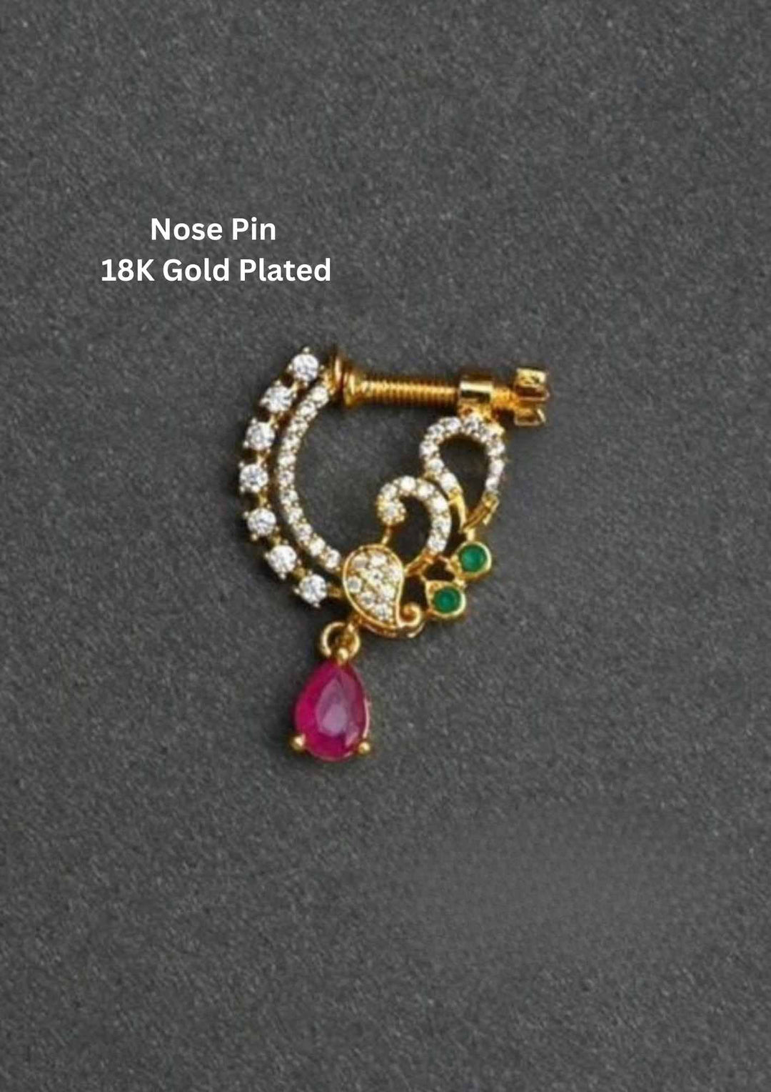 Gold-plated nose pin with gemstones