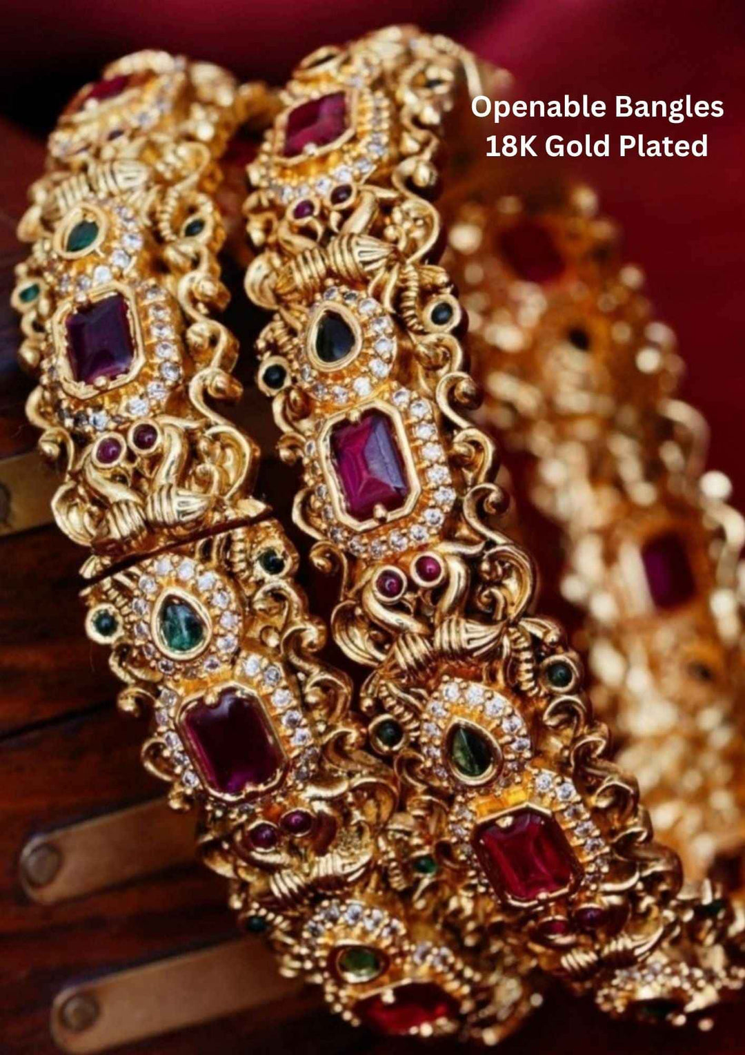 Gold-plated openable bangles with gemstones