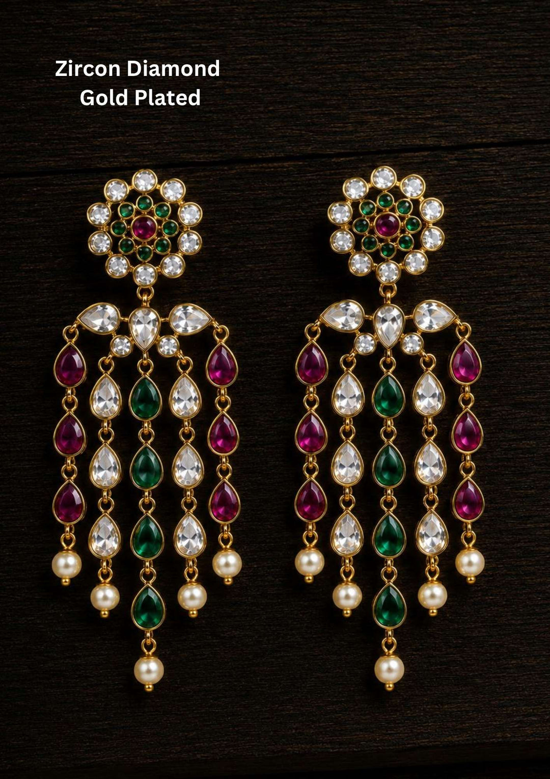 Gold-plated zircon diamond earrings  come with multi colour stones  featuring colorful zircon stone options, simple elegant drop design, premium gold plated finish, lightweight structure, sweat resistant coating, anti-fade polish, and skin-friendly wear suitable for daily use, office wear, festivals, and casual wear, daily wear.