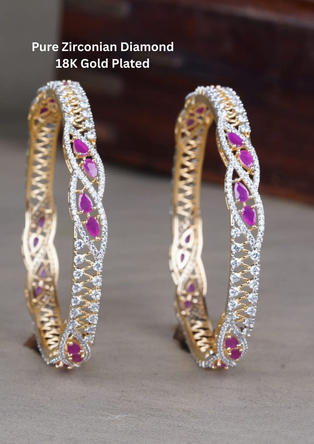 Gold-plated  zirconian diamond pink gemstones Bangles