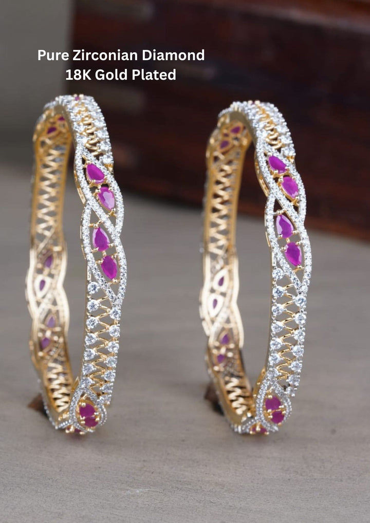 Gold-plated  zirconian diamond pink gemstones Bangles