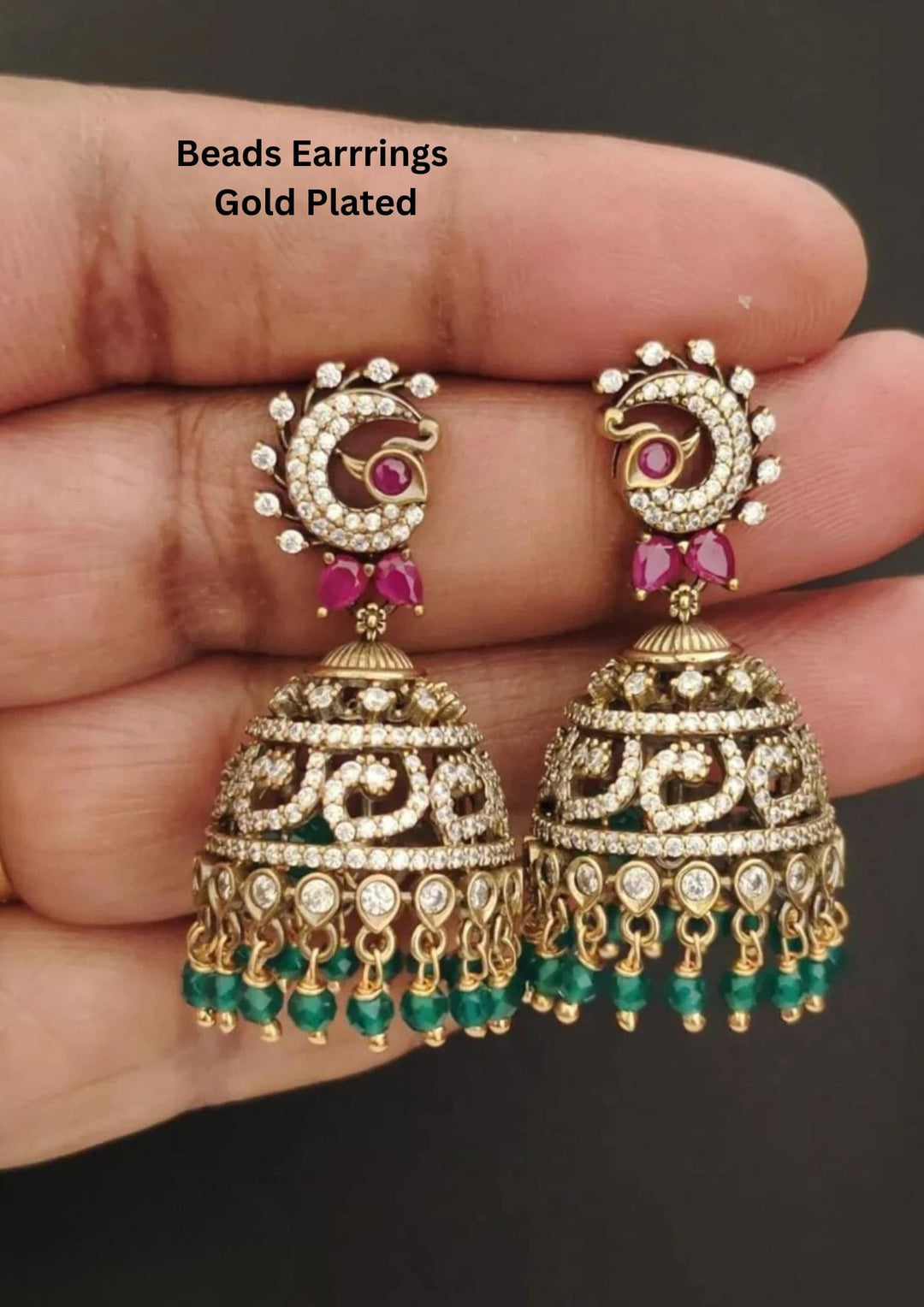 Gold-plated beads earrings with gemstones