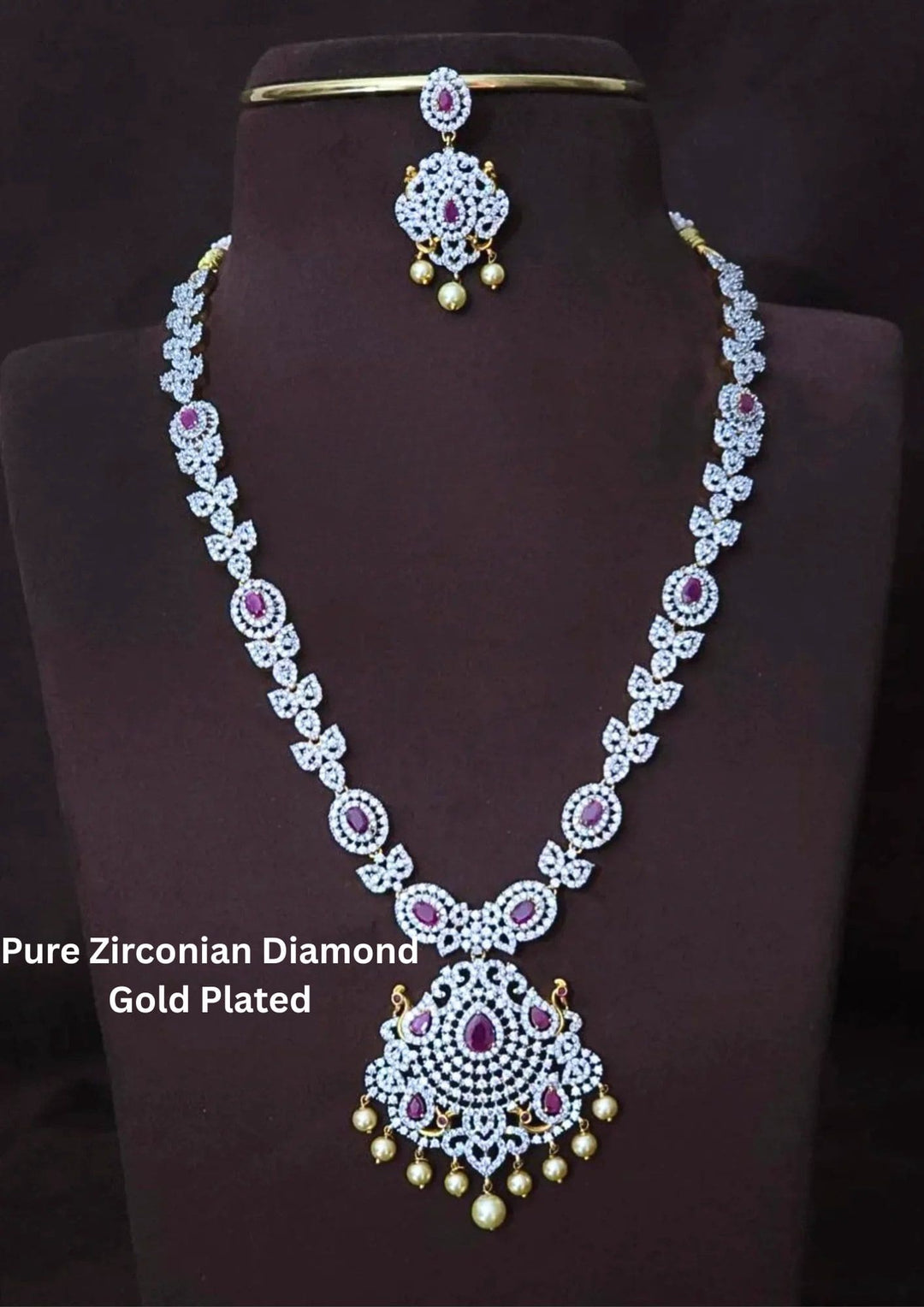 Gold-plated zirconium diamond necklace and earrings