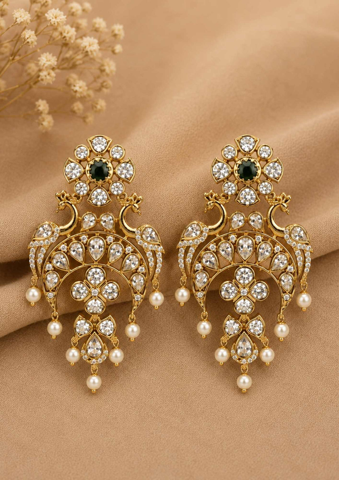 Gold Plated Chandbali Earrings (lightweight) zircon diamond