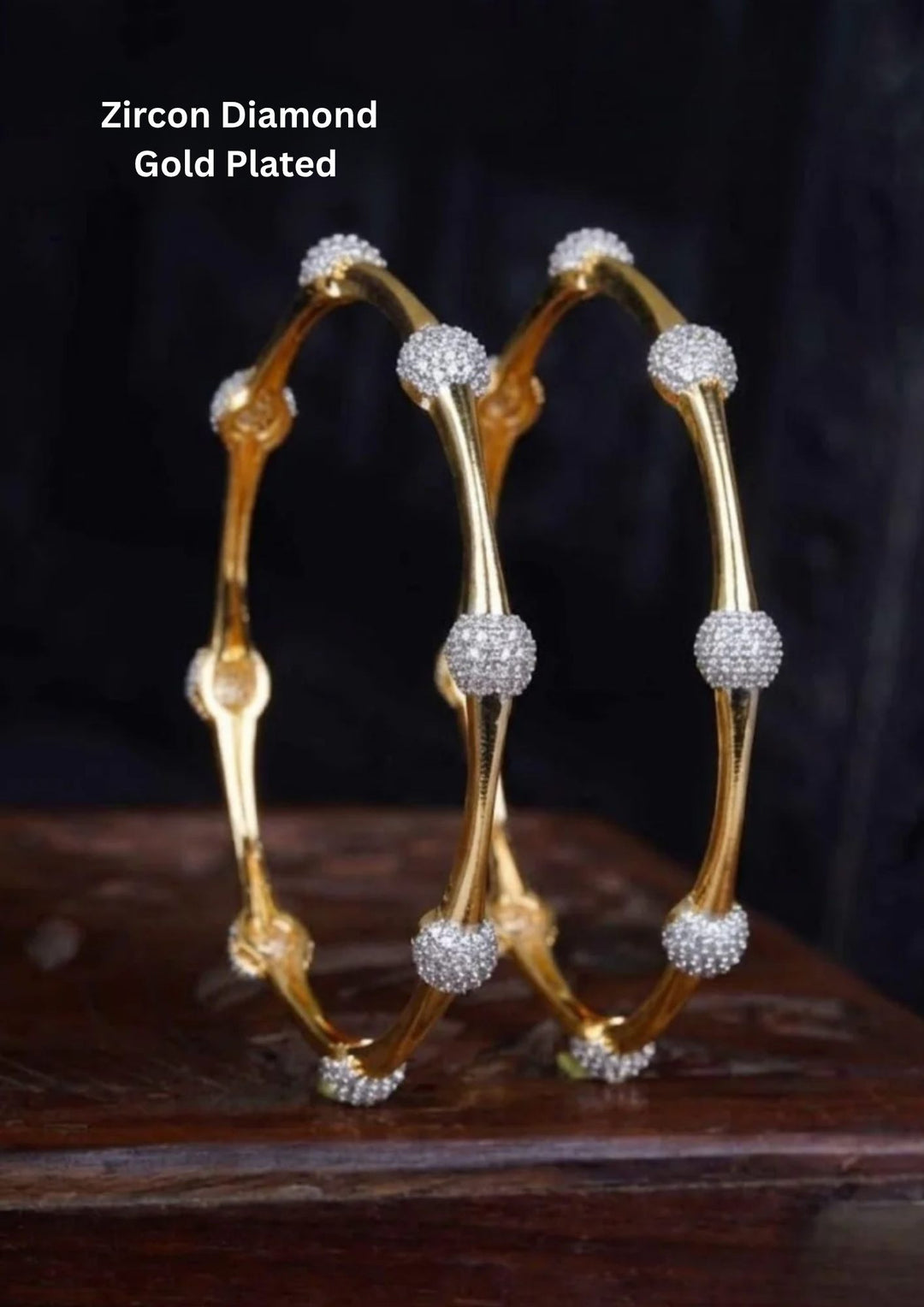 Gold Plated Classic Bangles (Set of 2) Zircon diamond e