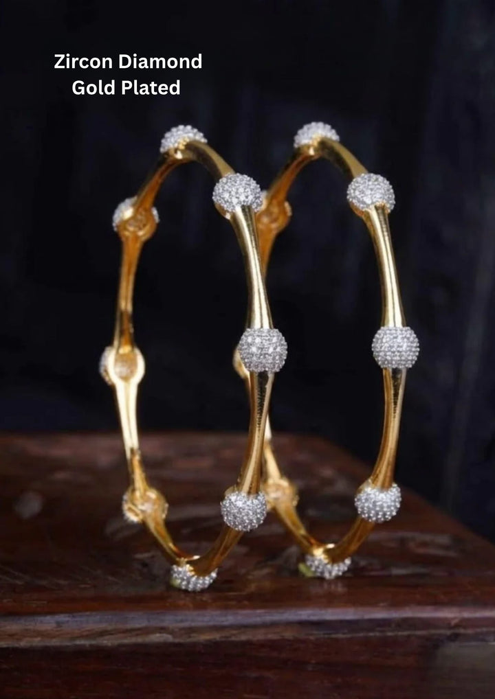 Gold Plated Classic Bangles (Set of 2) Zircon diamond e