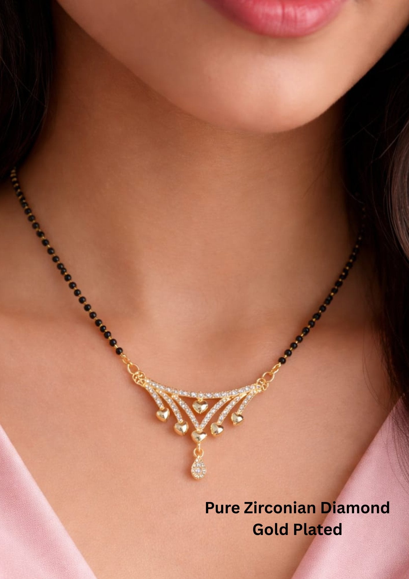 Pure Zirconian Diamond Gold Plated Enticing Mangalsutra | Zevana