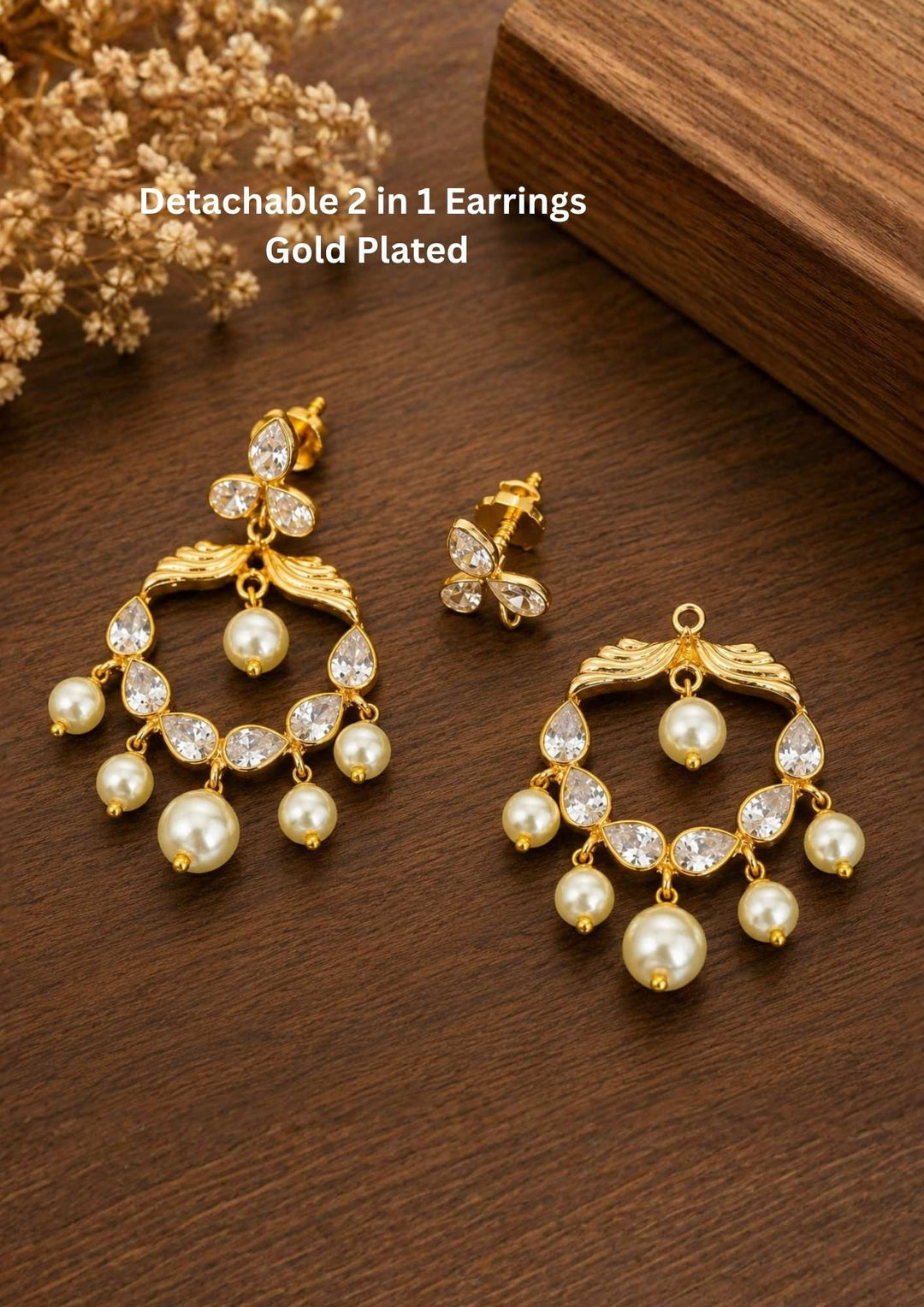 Gold Plated Pearl Drop (Detachable 2 in 1) Earrings durable and pan indai delivery available 