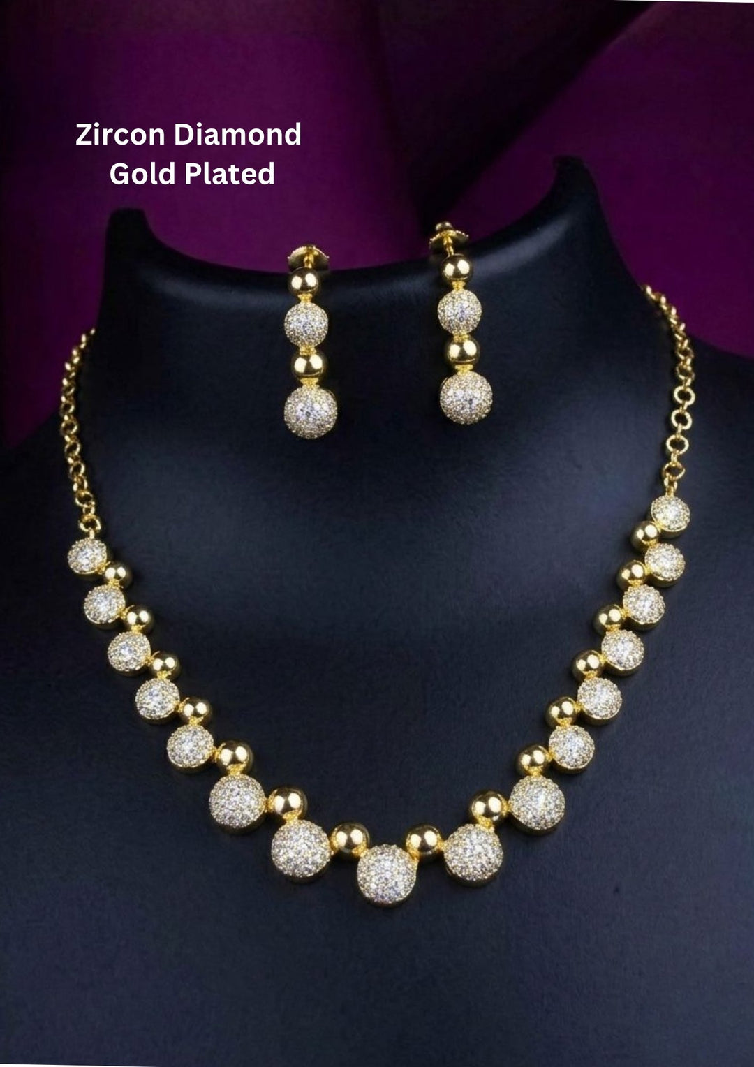 Gold Plated Zircon Diamond necklace set skin friendly  pan india delivery ideal for modern wear
