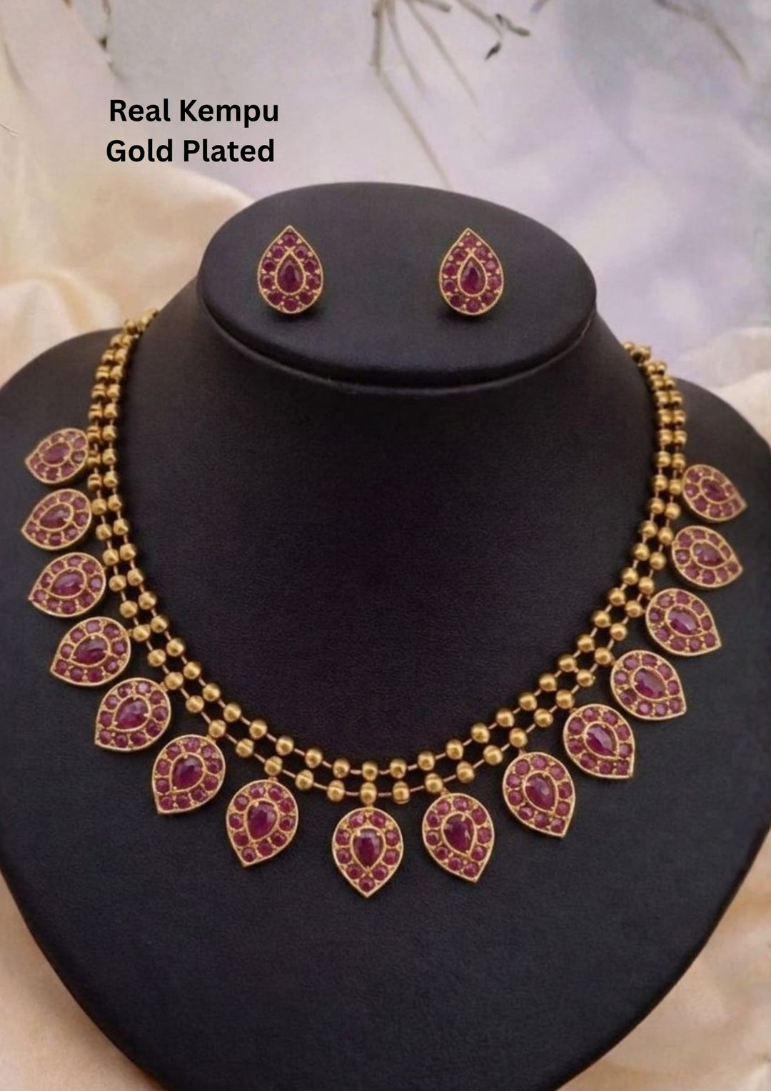 Gold-plated real kemp necklace and earrings set 
