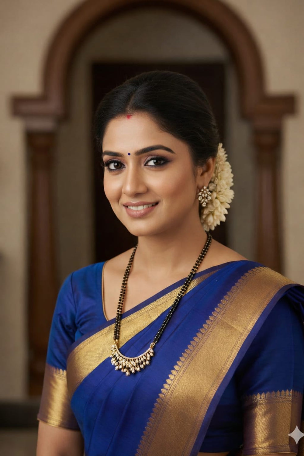 Woman wearing this enticing mangalsutra with earrings