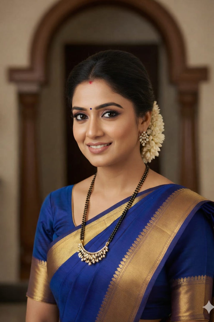 Woman wearing this enticing mangalsutra with earrings