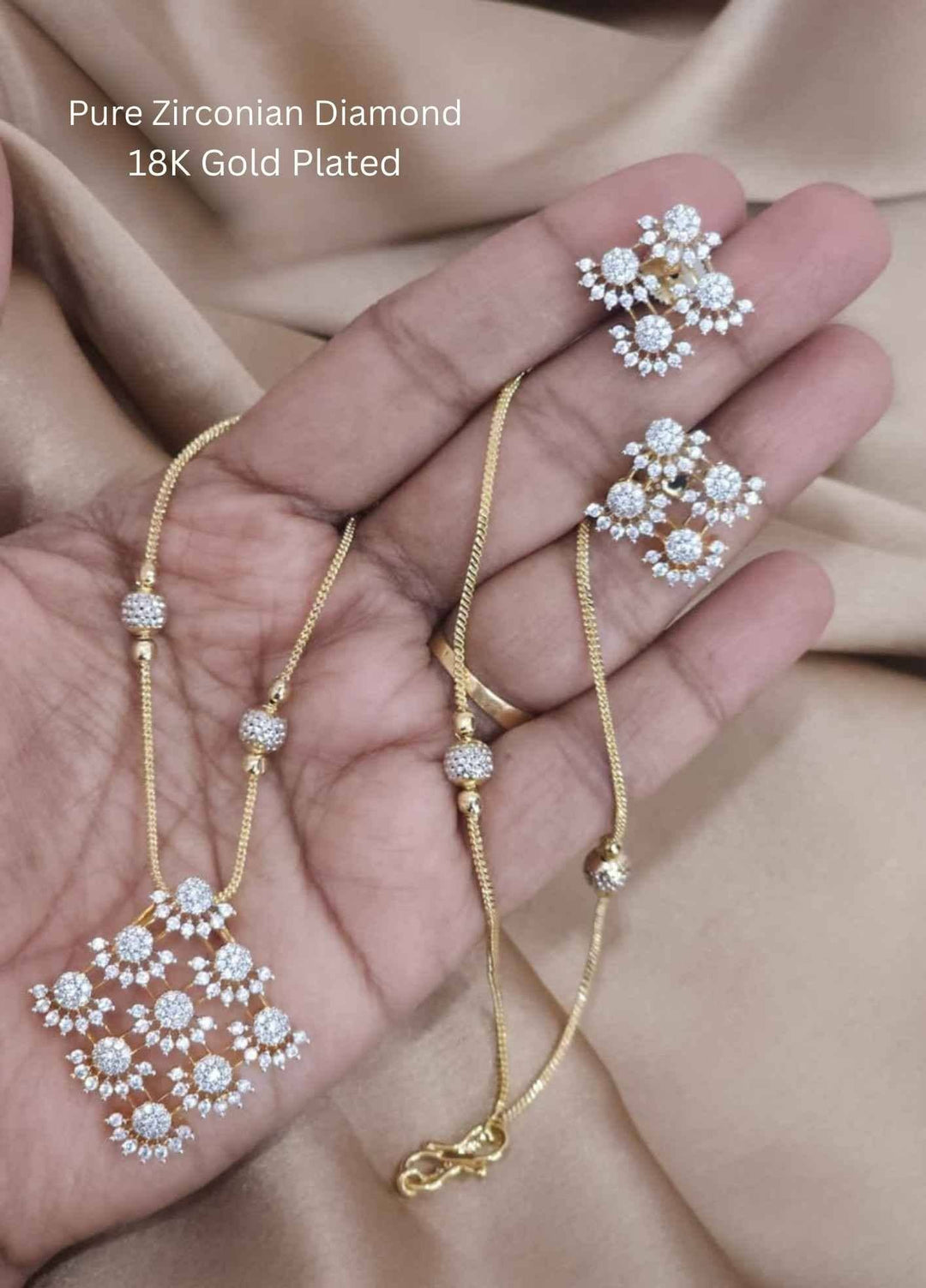 Gold Plated Floral Necklace With Earrings