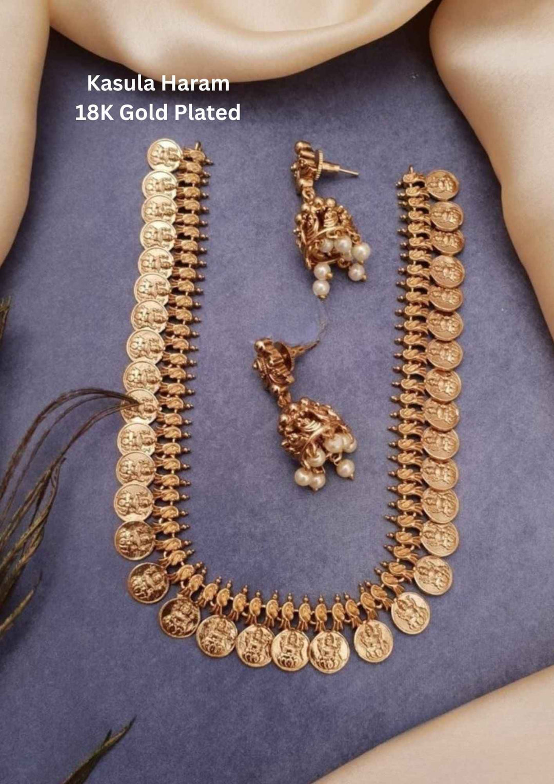  Gold Plated Kasula Haaram Temple Necklace with Jhumkas 