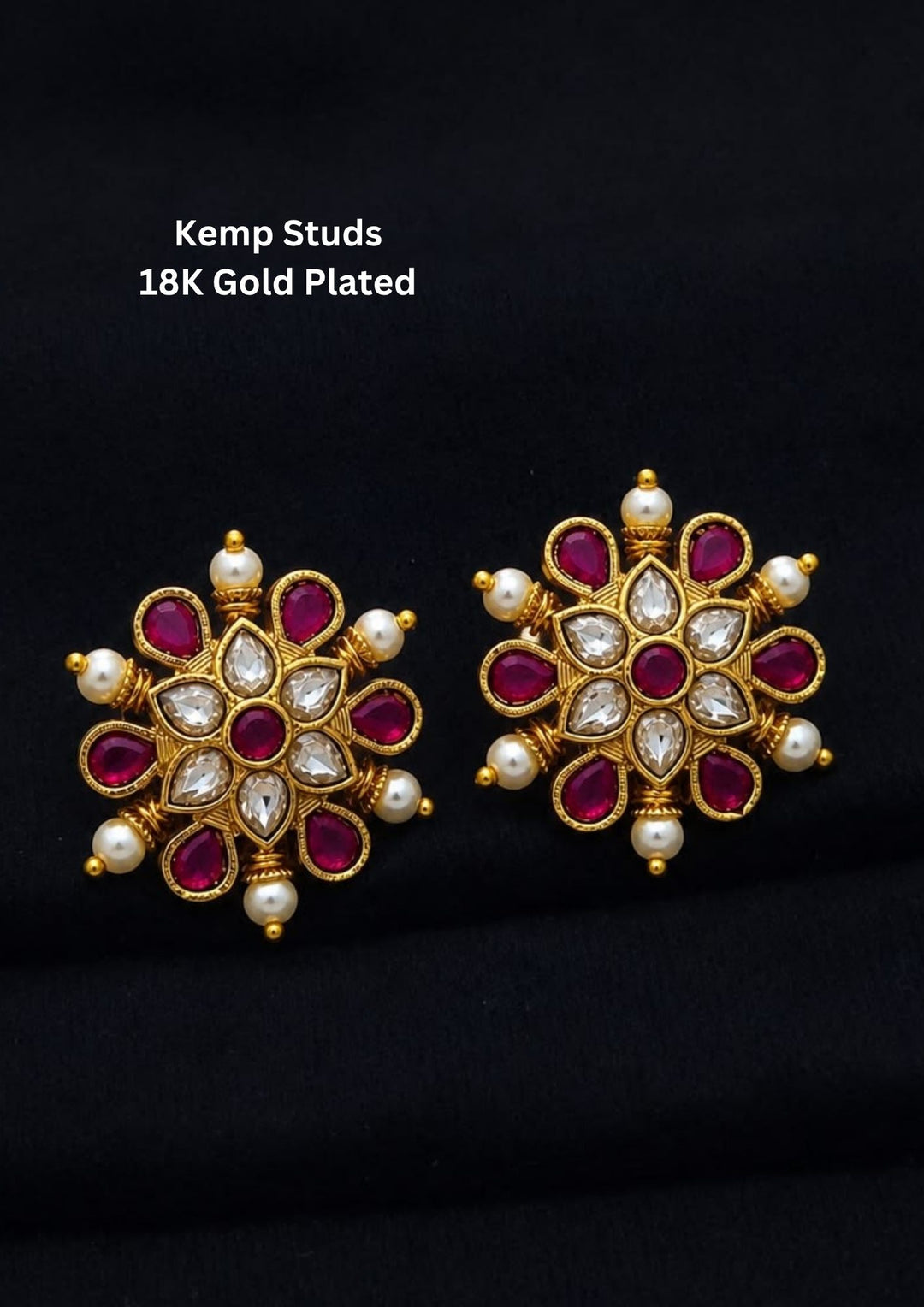 Gold-plated Jadau kundan studs with push back come with pink gemstone and looks very elegant and  comes with much detailed look and can use for daily ware, functional ware, festive ware and perfect for giffting 
