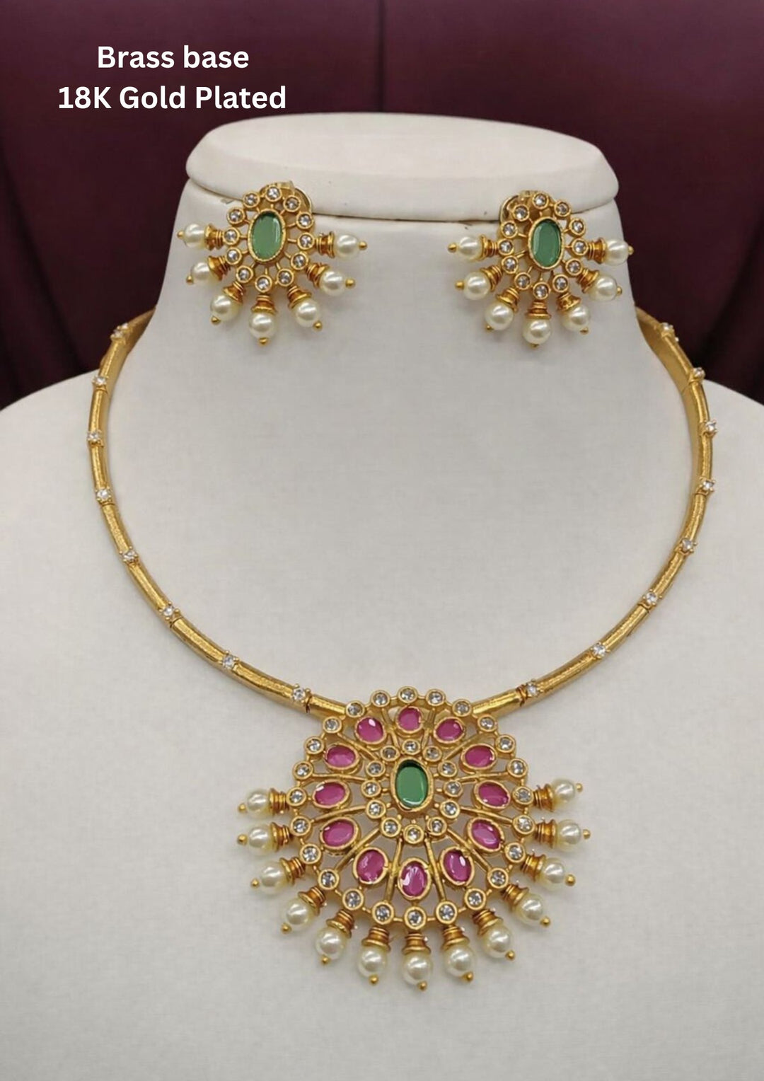 Kundan Gold Plated emerald and ruby Kante necklace sets 