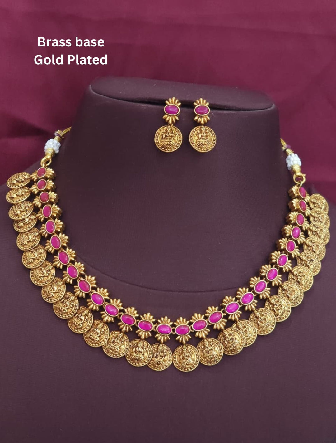 Gold Plated Temple Lakshmi Kasulaperu Necklace set for pattu sarees
