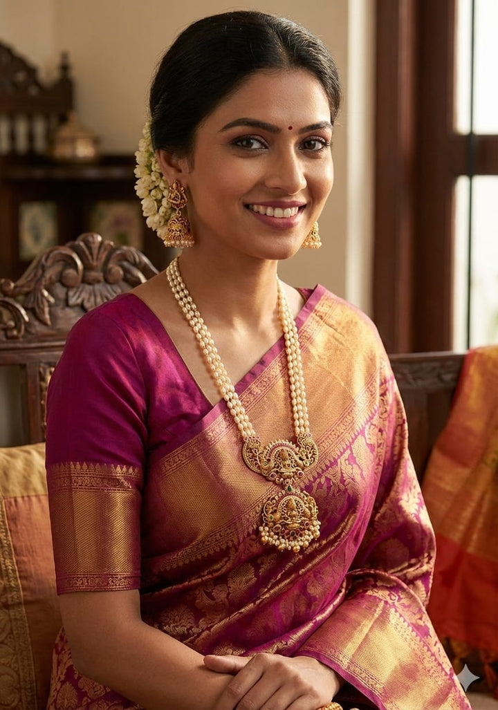 women waering this Lakshmi devi beaded necklace set