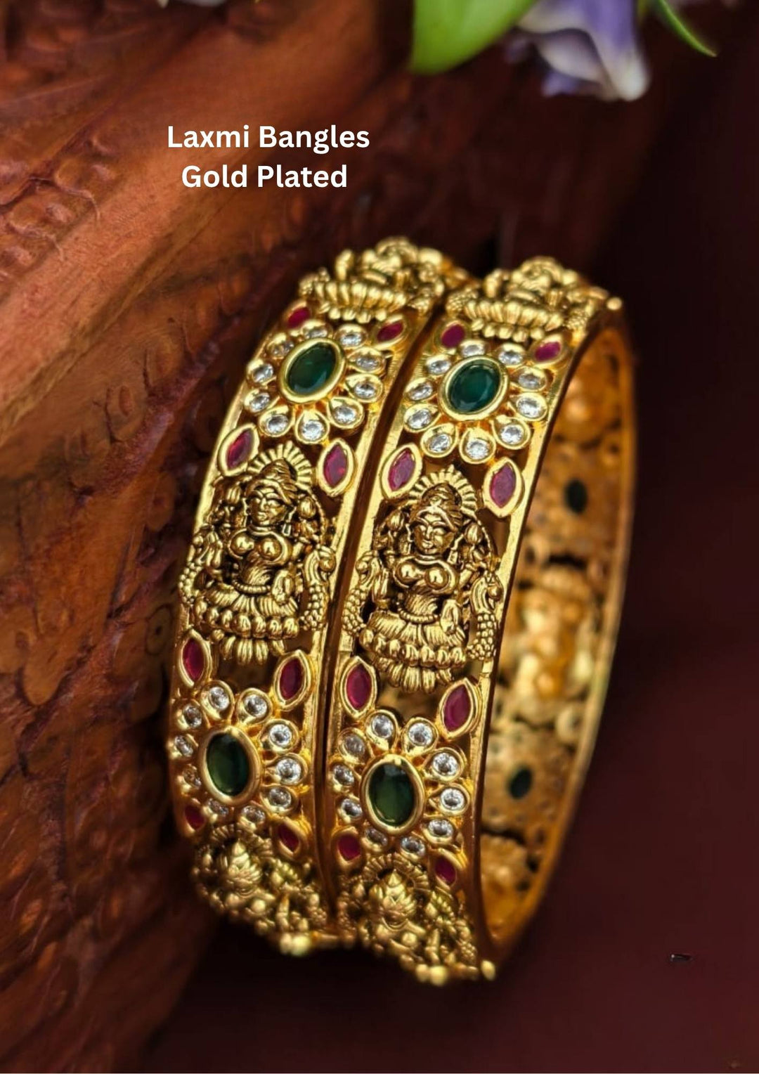 gold plated Laxmi design bangles waterproof, anti fade used for festivals weddings, and ideal for gifting. 