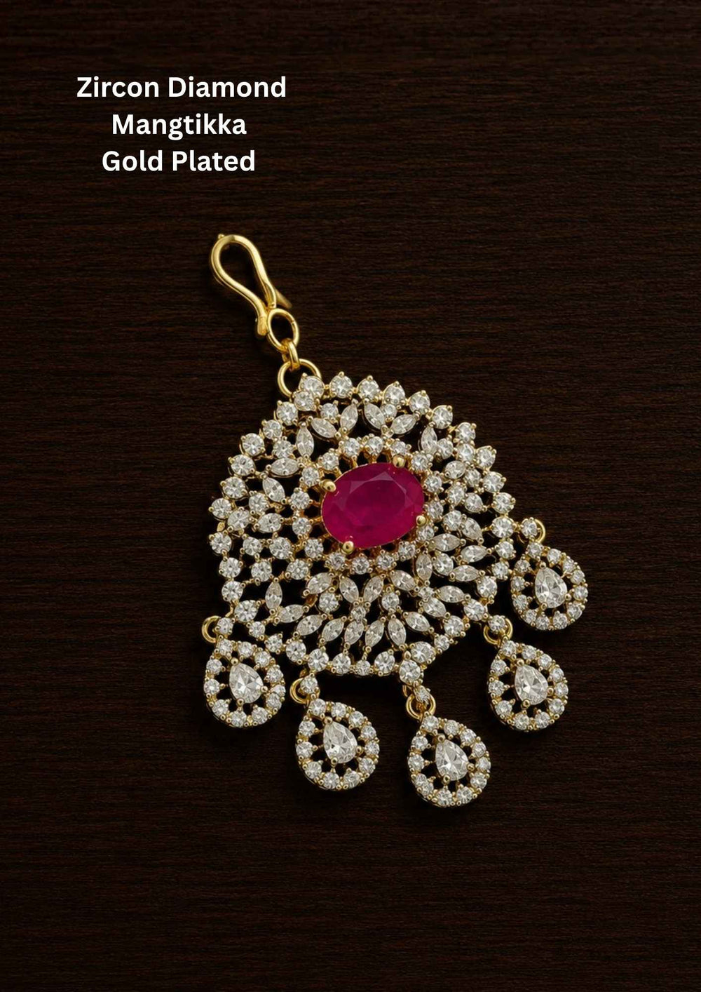 Gold-plated zircon diamond mangtikka (papidi billa) with a red gemstone comes with in detailed in picture and can be used for weeding's and  festivals