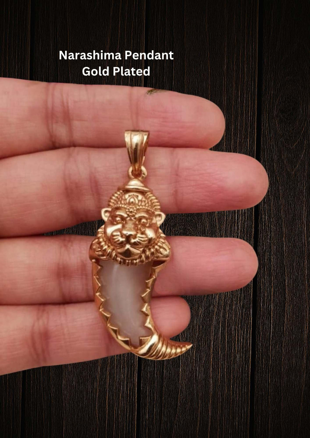 Gold-plated Narashima pendant with a lion design looks very clear in picture temple jewelry pendent with and can be used for festivals and weedings and also it is anti faded 