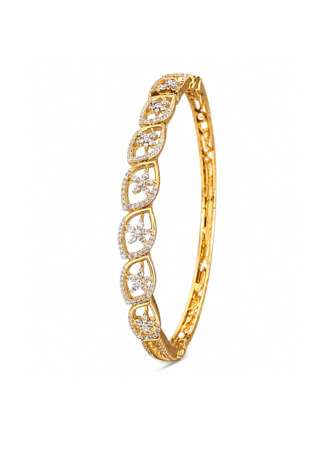 Gold bracelet with diamond accents on a white background