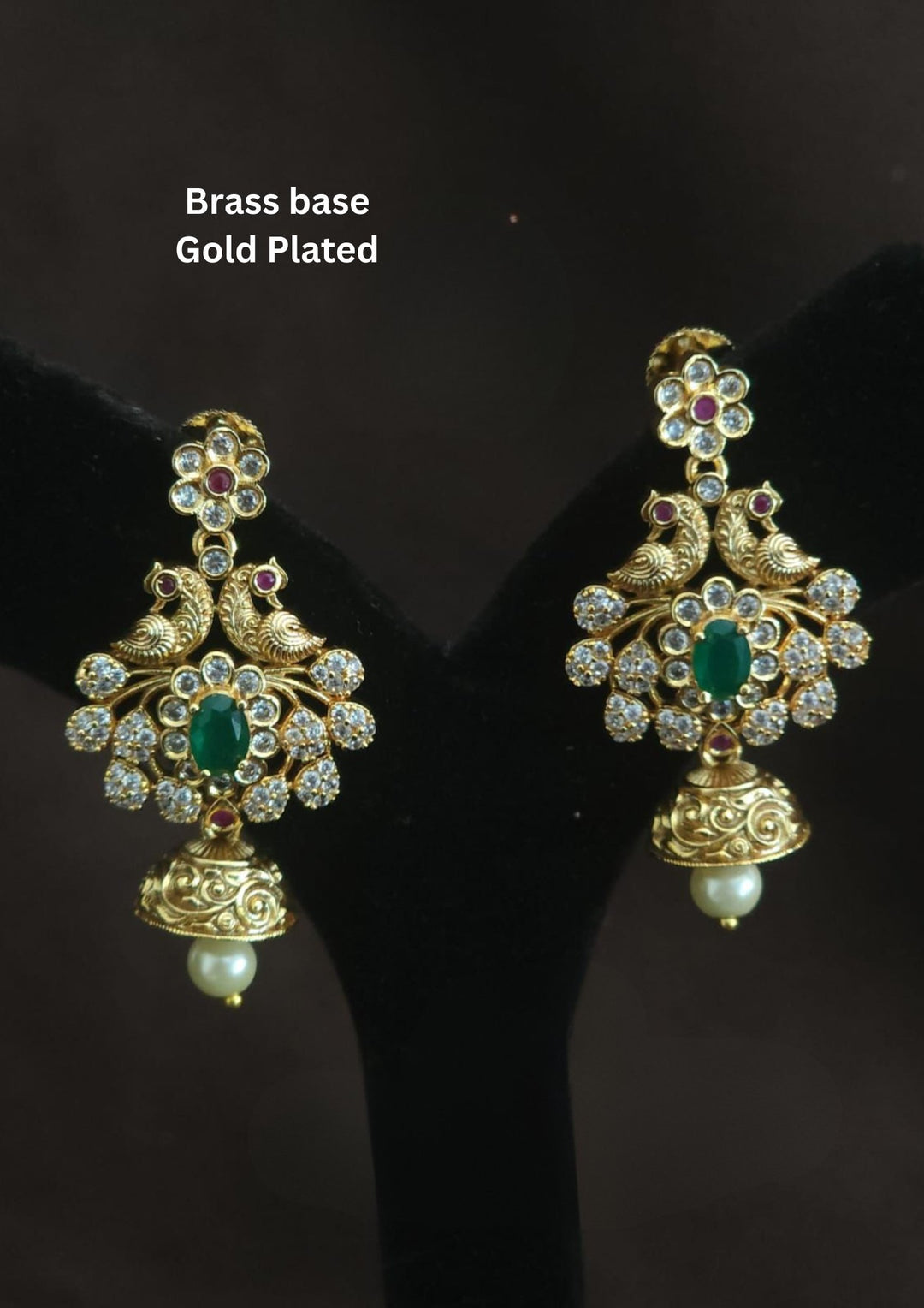 Pure zirconian diamond gold Plated Chandabali peacock Design Earrings for Festivals