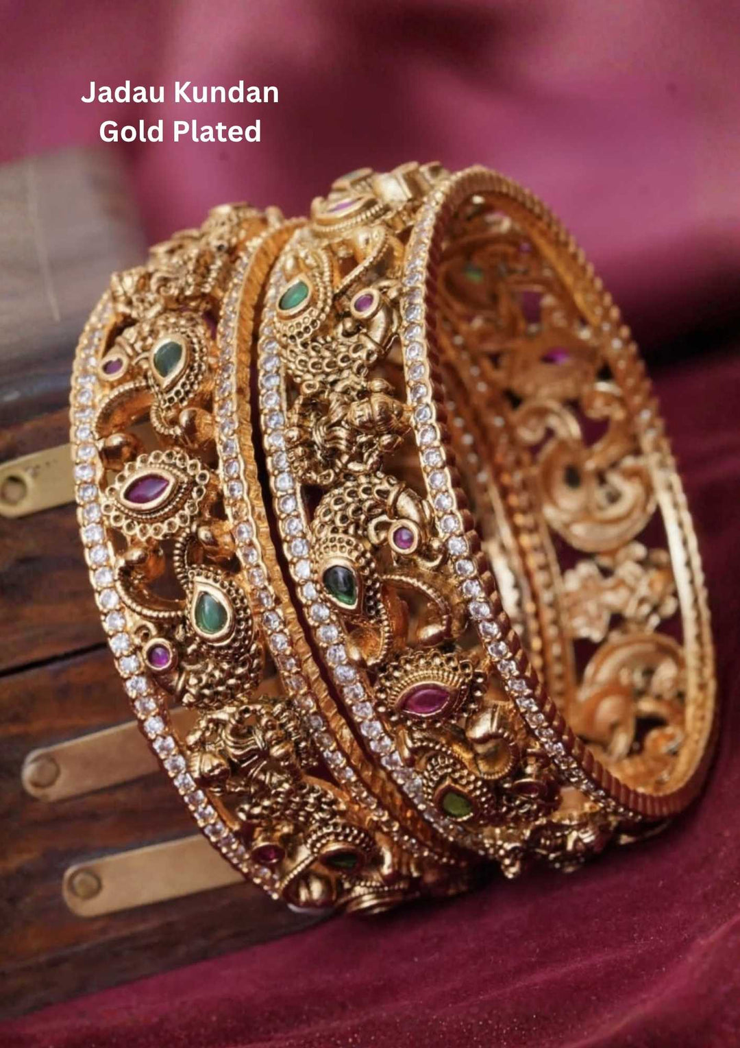 Gold Plated Peacock Design Bangles (set of 2)