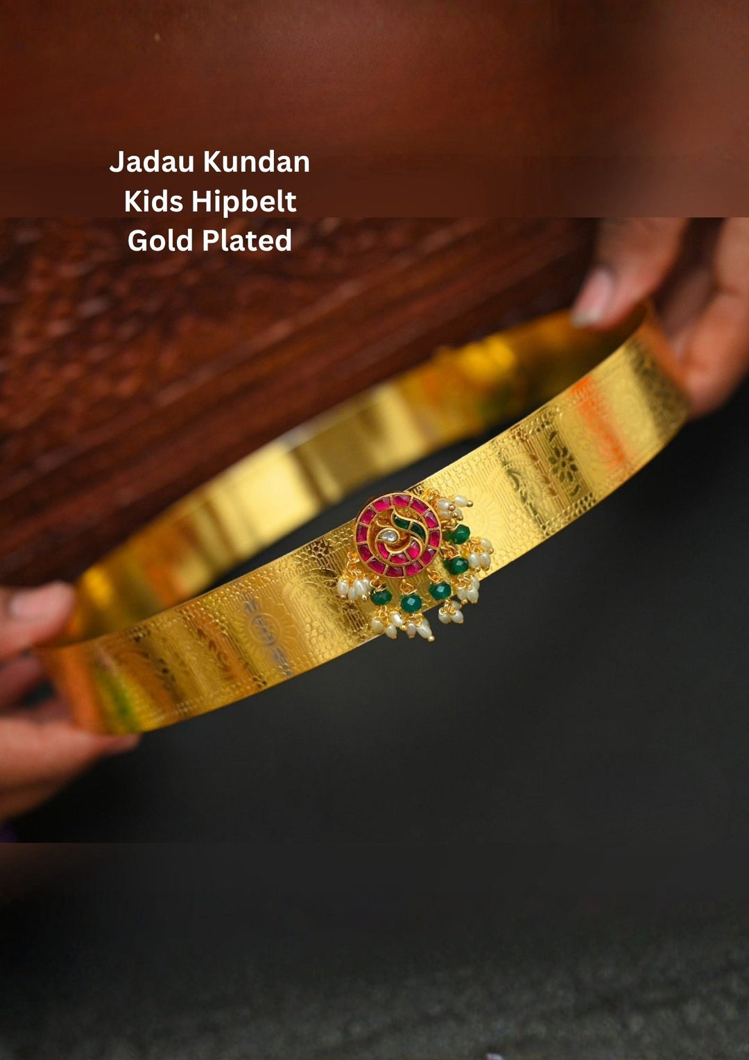 jadau kundan gold plated peacock design hipbelt with beads and in picture it shows clearly how it looks traditional (vaddranam) for Indians and can be used for weeding's , festivals  and can gift 