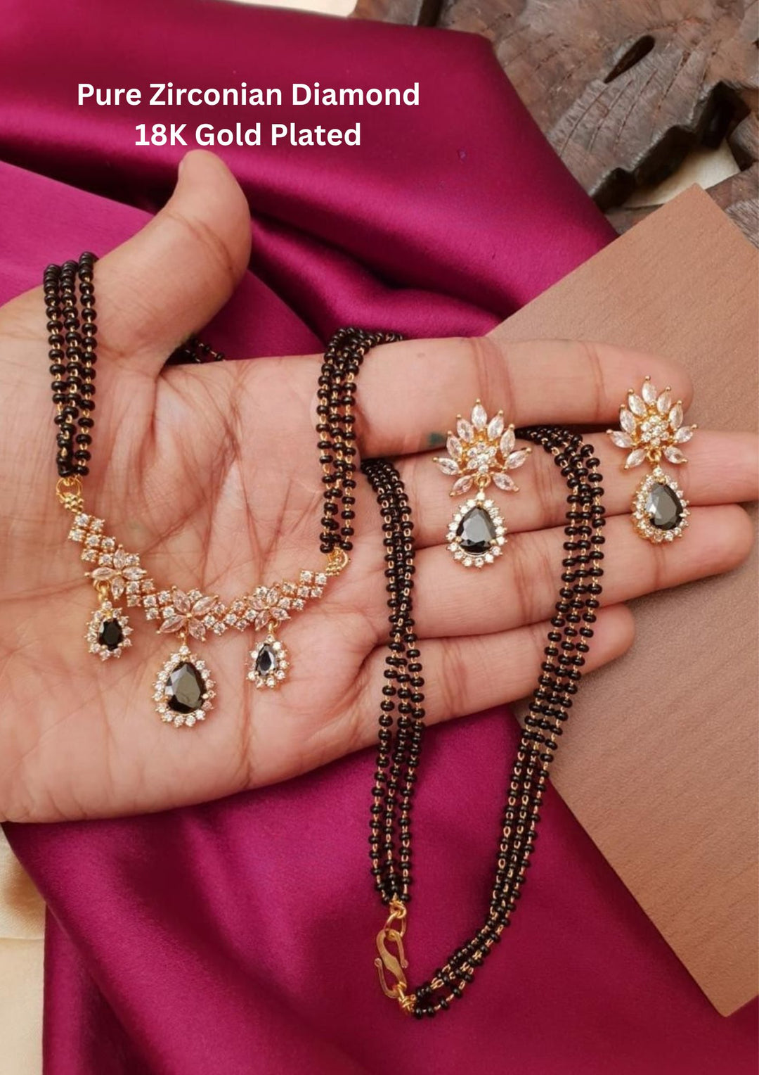 Pure Zirconian_Diamond 18k_GoldPlated Alora Mangalsutra With Earrings