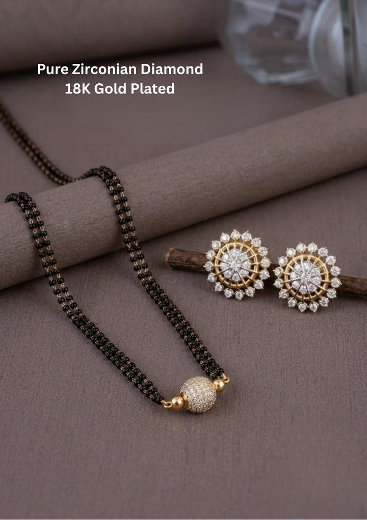 Gold Plated Pure zirconian diamond mangalsutra with earrings ombo